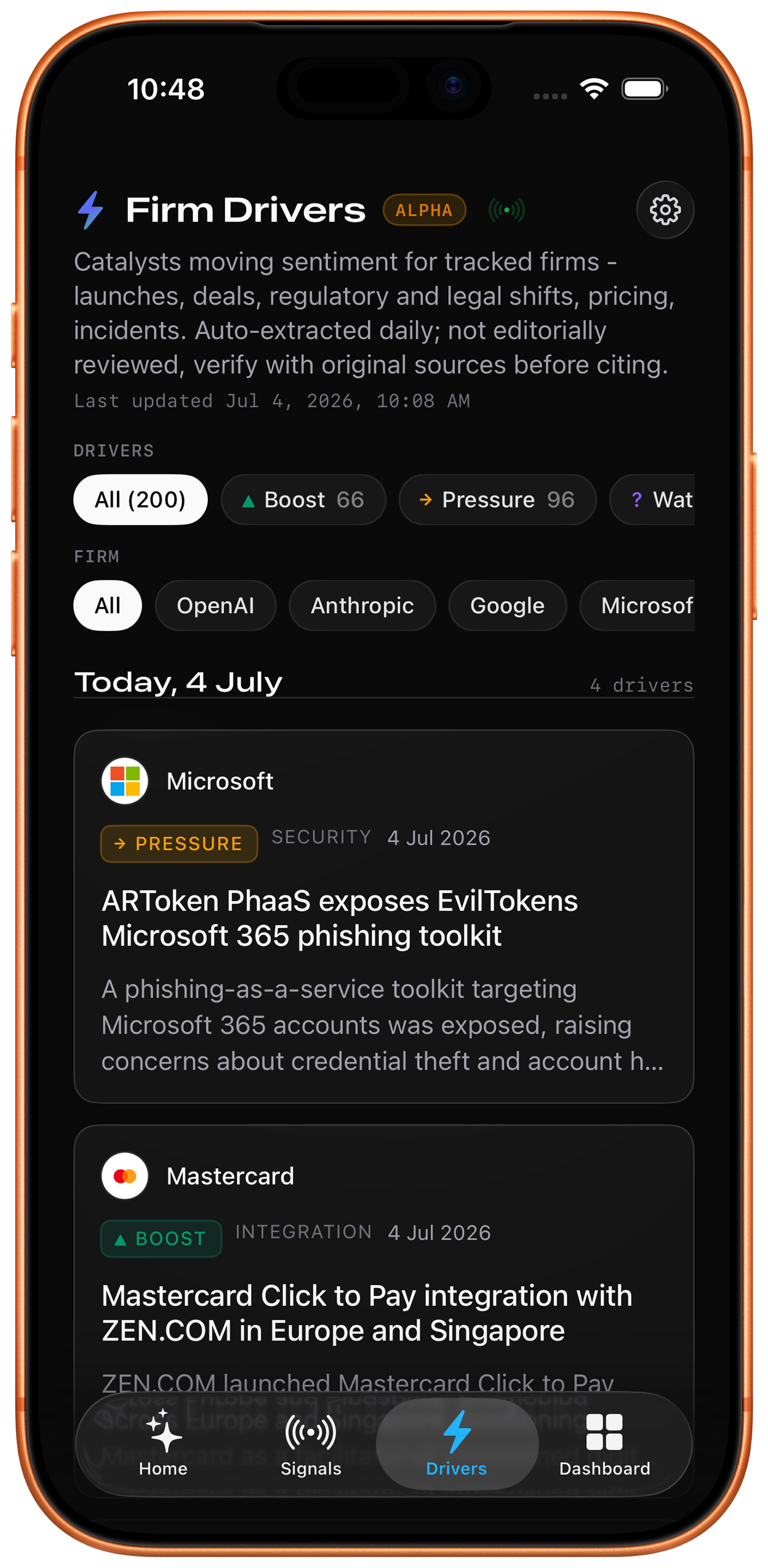 Firm Drivers on iPhone with verdicts and firm filters